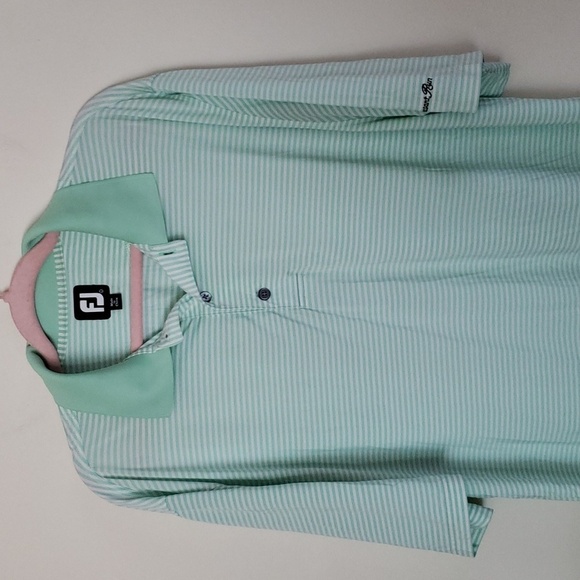 Foot joy mint green striped polo shirt, golf, summer, men's large. - Picture 2 of 7